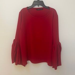 Zara Red Blouse with Puffed Sleeves